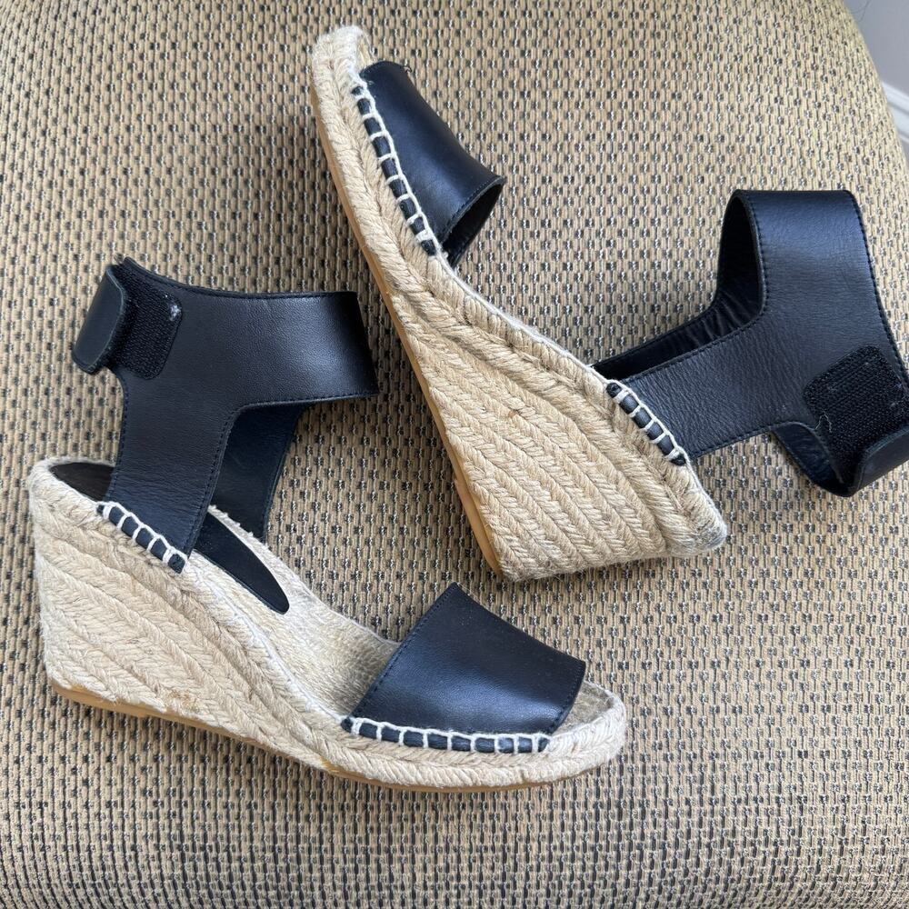 Vince Black Leather Espadrille Wedge Sandals Size 6 - Picture 13 of 13